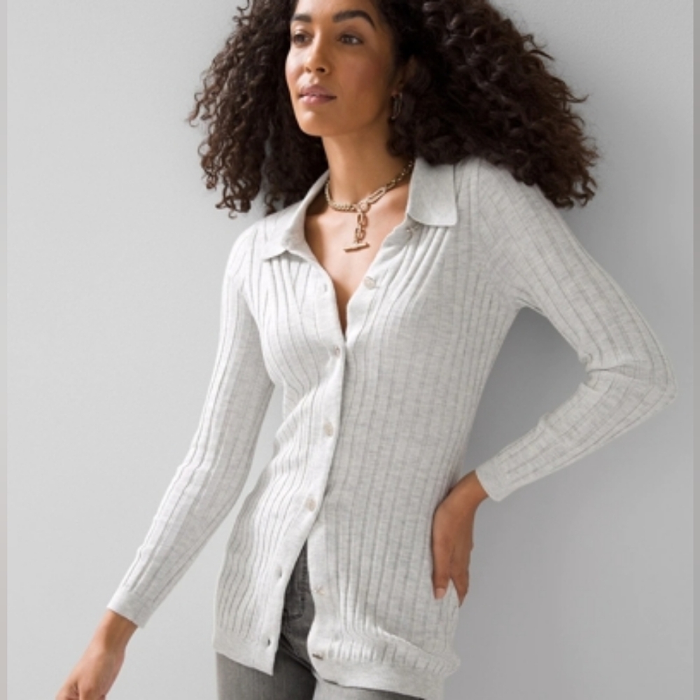 NEW WHBM Ultimate Ribbed Collar Cardigan Cashmere Blend Size XL Gray